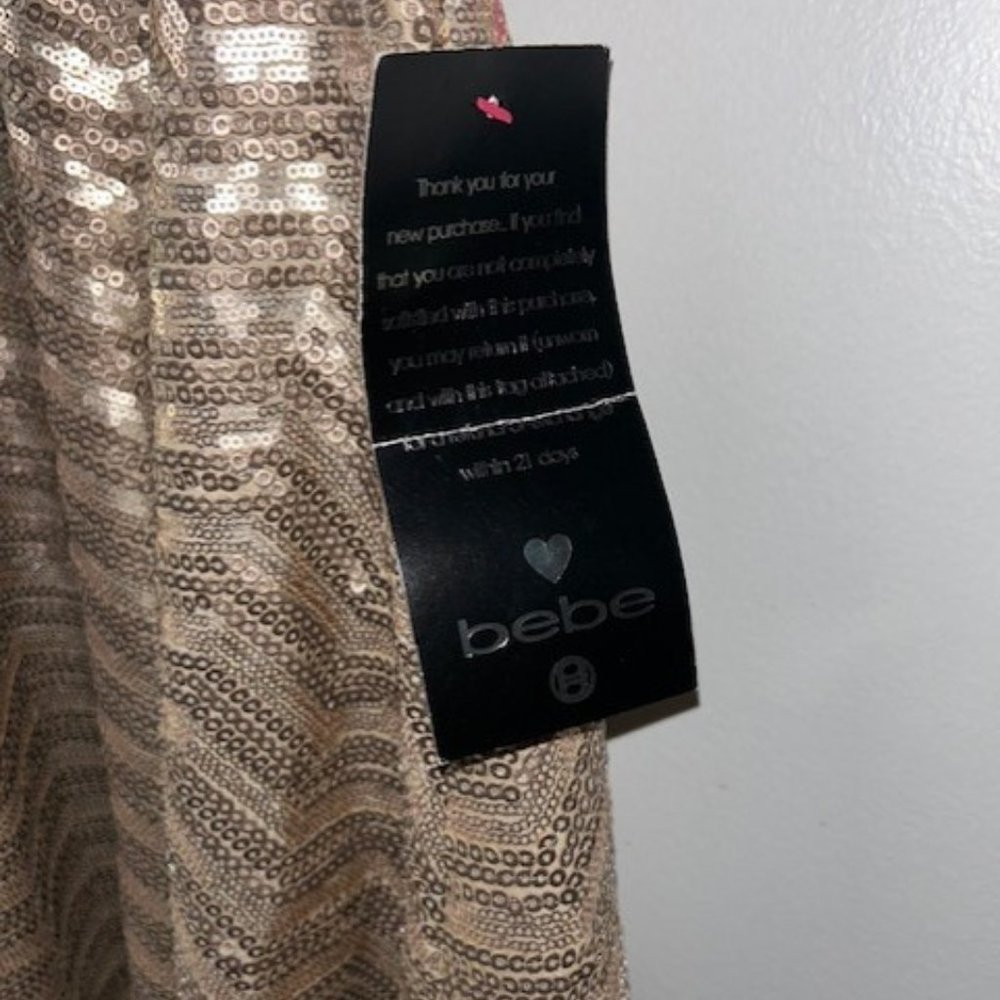 BeBe Champagne Frosty Zig Zag Sequin Flare D Midi Dress XS NWT NEW UNWORN - Picture 3 of 5